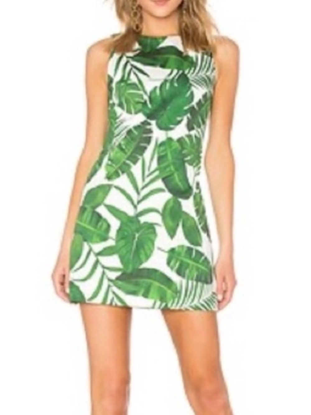 Alice + Olivia Coley Crew Tropical Palm Leaf Print Mini Dress. Size 2